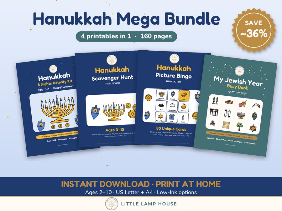 Hanukkah Mega Bundle: activity kit, scavenger hunt, picture bingo and My Jewish Year busy book