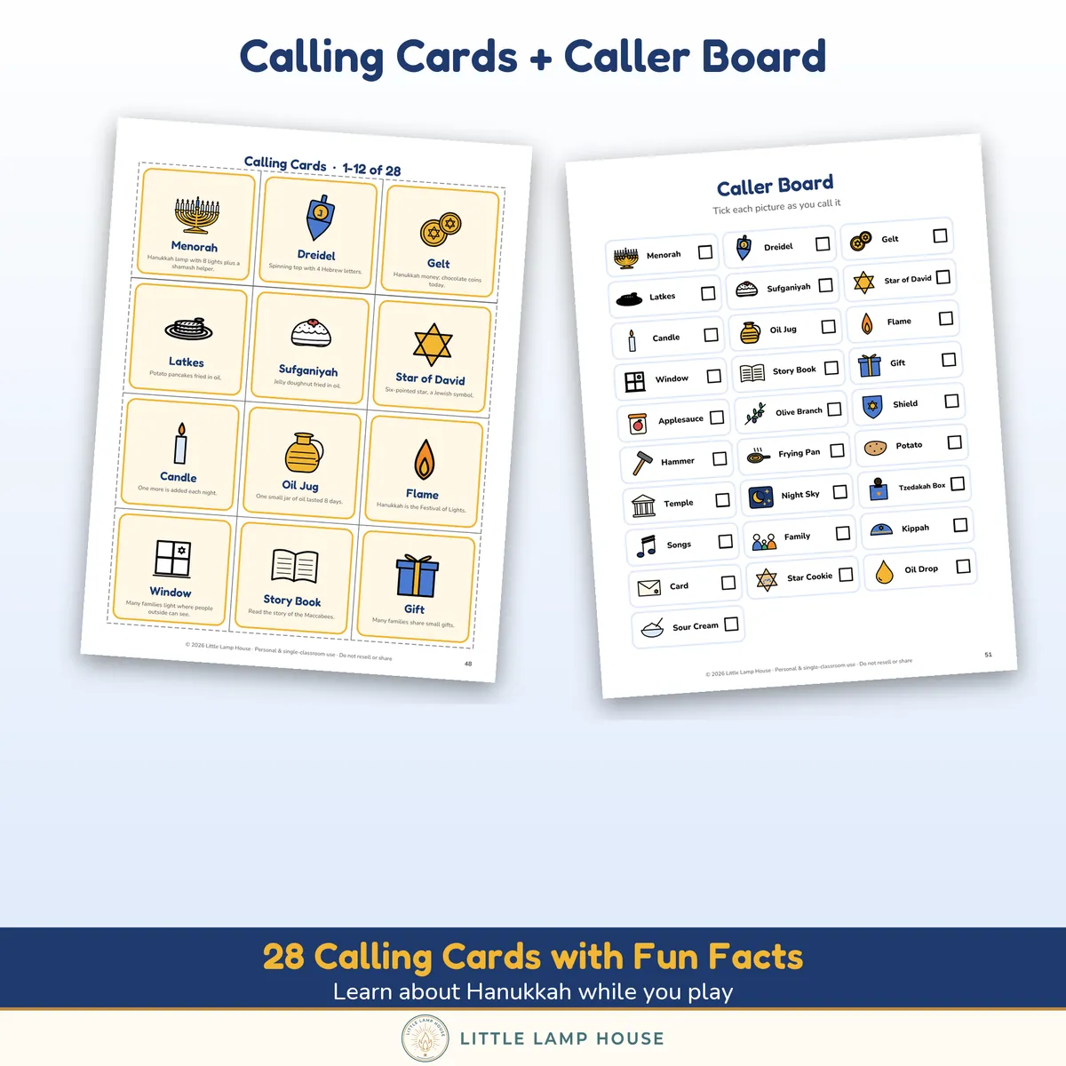 Hanukkah Bingo: sizes and formats