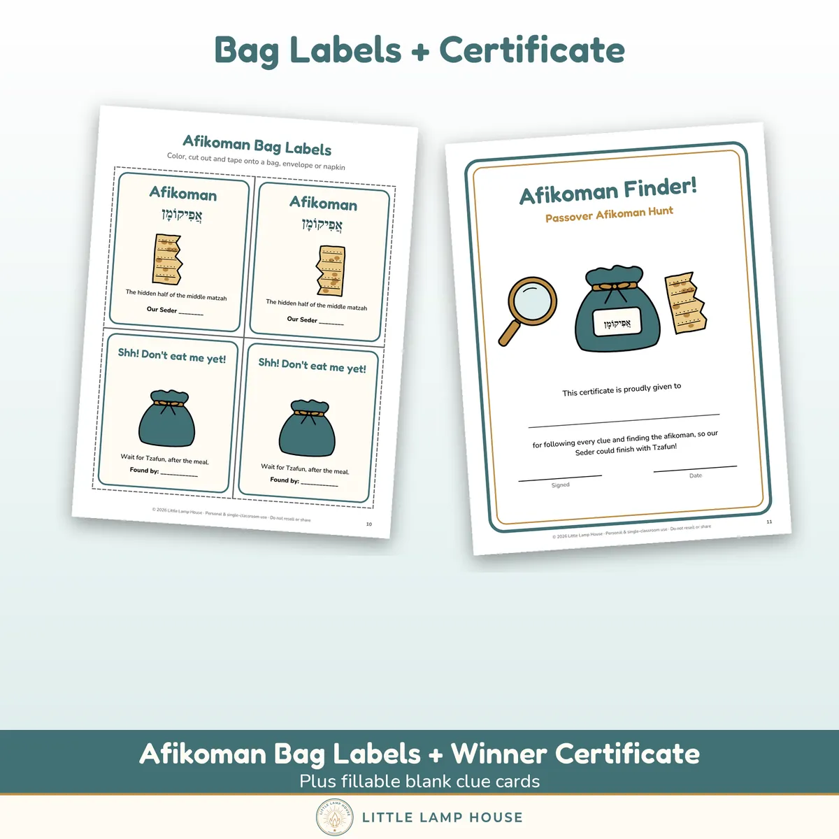 Afikoman Hunt: sizes and formats